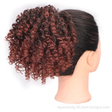 Vigorous Short Afro Curly Ponytail Hair Piece for African American Women Drawstring Curly Extension Clip in Synthetic Hair Bun